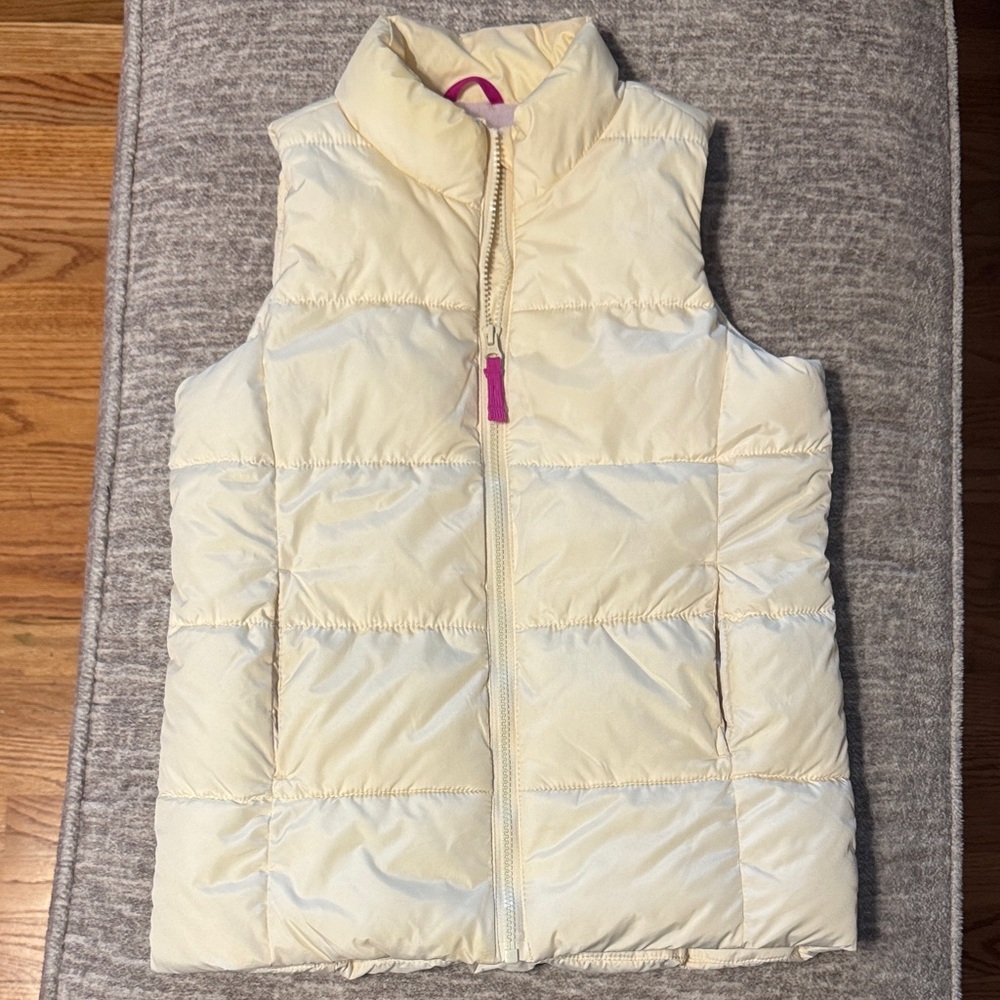 Old Navy Girls Puffer Vest Cream Purple Lined Winter Large 10/12